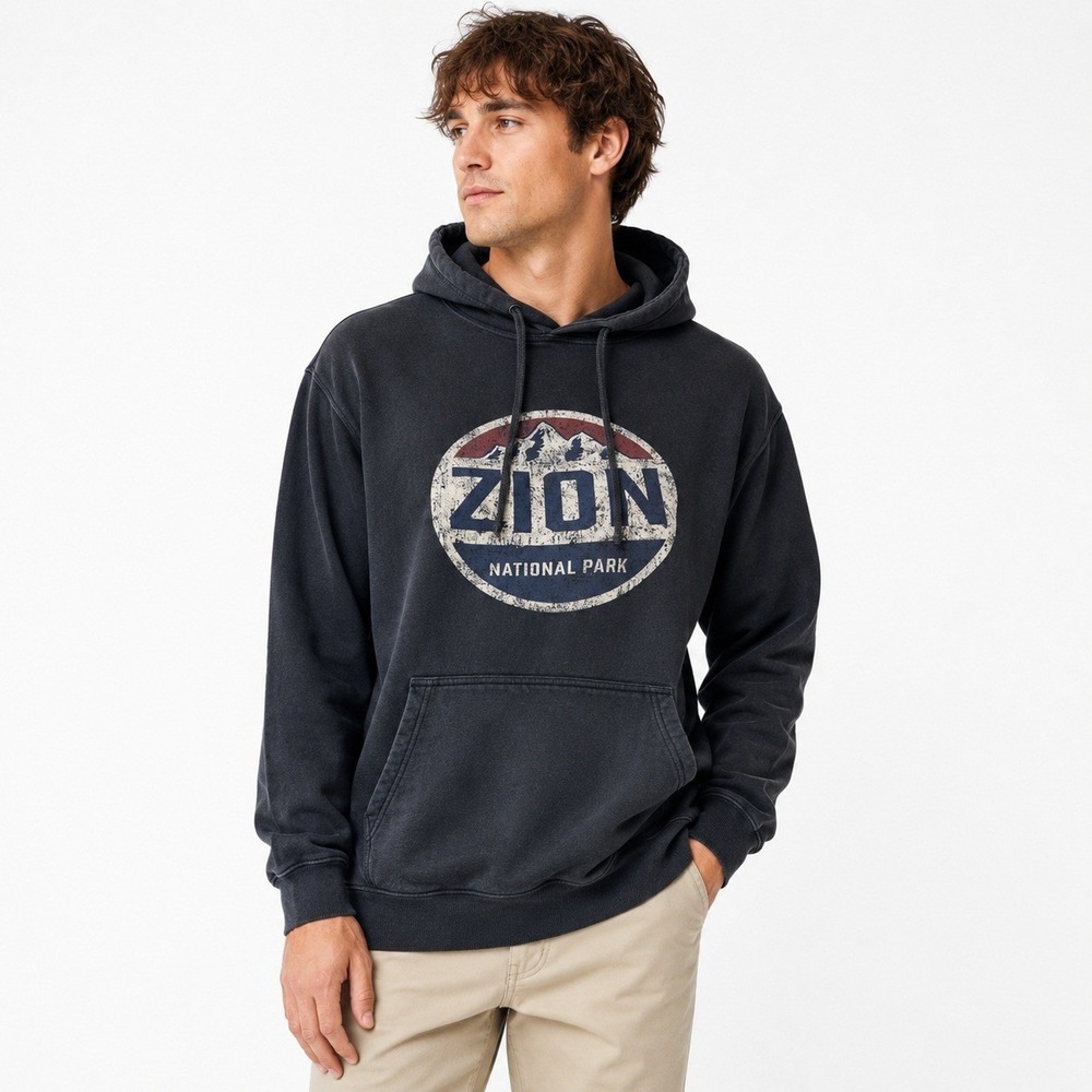 Port & Company Zion National Park Hoodie Unisex M Black Graphic Outdoors Utah